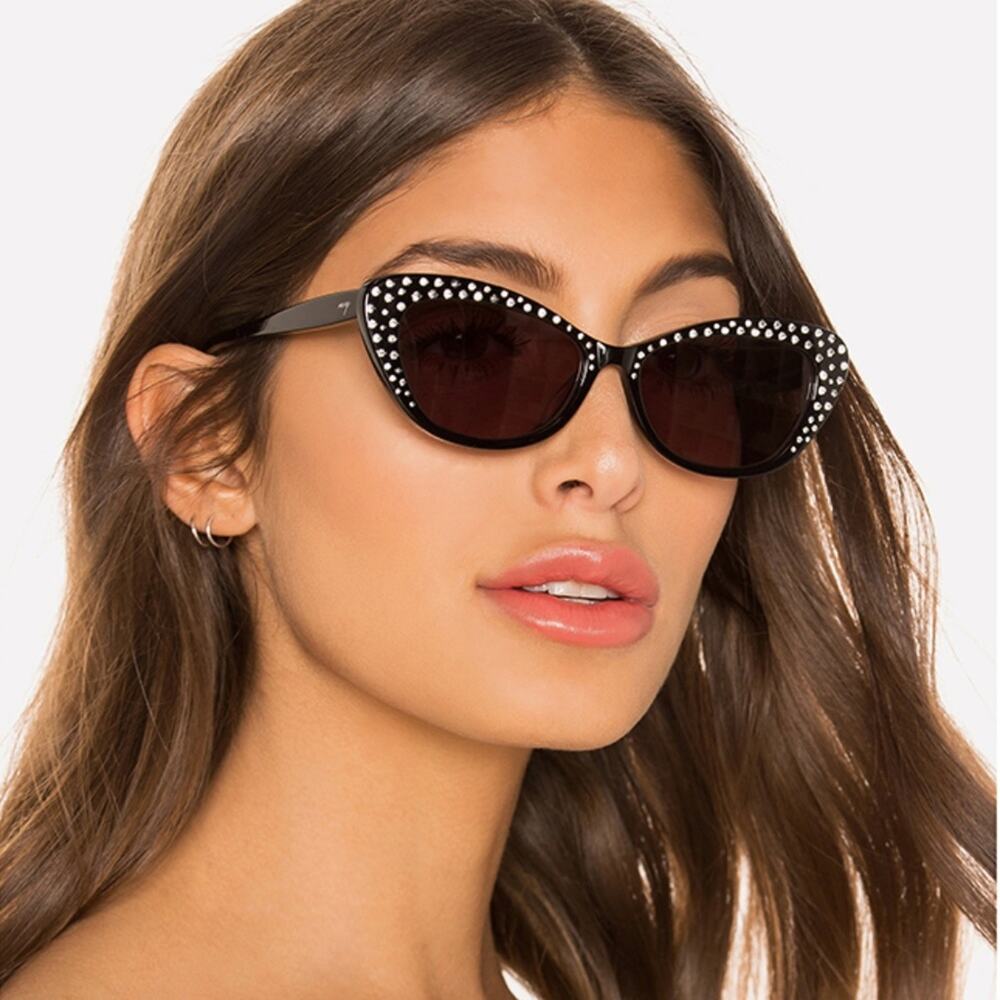 MyMyMy Black Rhinestone Franky Cat-Eye Acetate Sunglasses NIB Retail $108